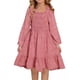 thumbnail image 1 of Vestido de niña de manga larga con cuello redondo, color liso, cuello alto, manga larga, dobladillo con volantes, vestido grande para niña, vestido de poliéster para niña, 1 of 8