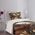 thumbnail image 3 of Ambesonne Brown Quilted Bedspread Set 2 Pcs, Earthy Jungle Exotic Leaves, Twin Size, Chocolate Grey Teal Tan, 3 of 4