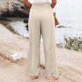 thumbnail image 6 of Wide Leg Linen Pants for Women High Waisted Ruffle Hem Palazzo Pants Boho Summer Casual Loose Flowy Pant Trousers Beige XL, 6 of 7