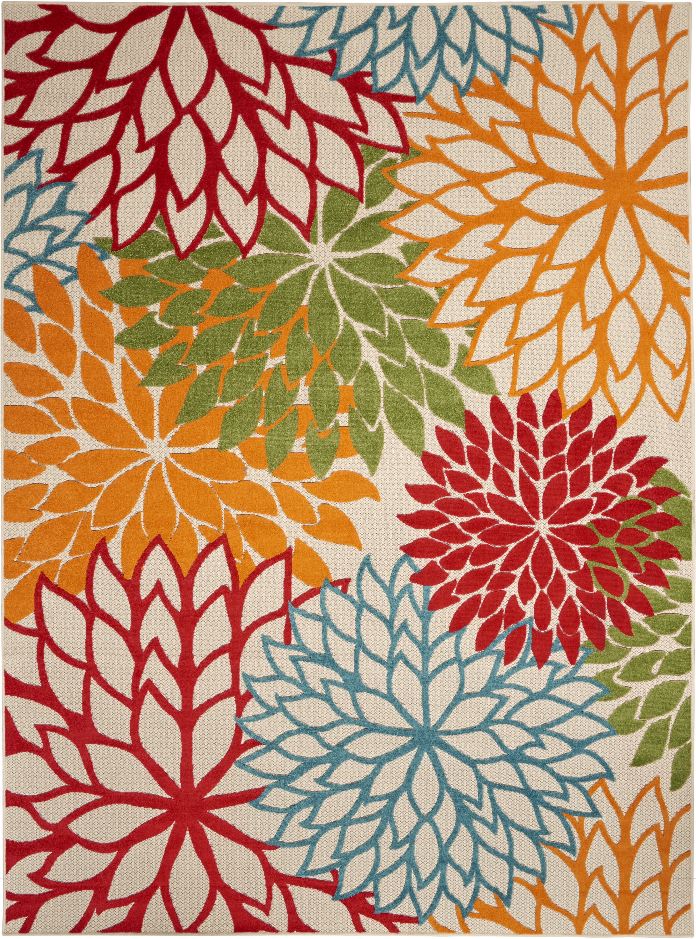 Nourison Tropical Oasis Indoor/Outdoor Modern Floral Green 7' x 10' Area Rug, (7' x 10')