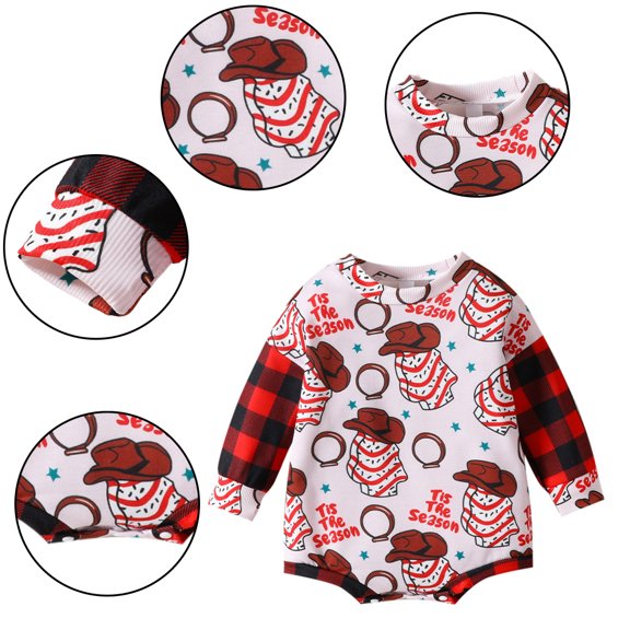 Esaierr Infant Girls Boy Sweatshirt Romper Jumpsuit Newborn Christmas Romper Winter Long Sleeve for 0-12M