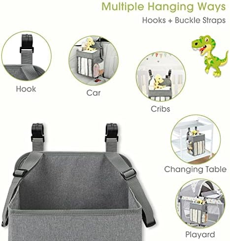 Changing Table Diaper Organizer -  Hanging Diaper Stacker Nursery Caddy Organizer for Cribs Playard Essentials Storage - Hold 52+ Diapers - 18.5" x 10.5" x 8" (Gray)