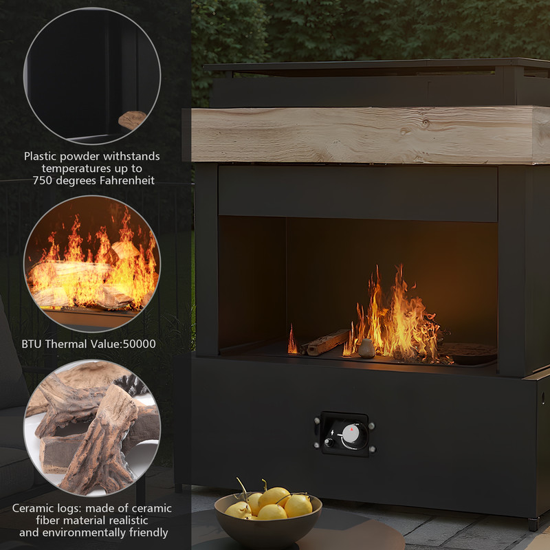 GAZEBETER Outdoor Gas Fireplace, 35" 50000 BTU Patio Gas Fire Pit Propane with Rain Cover, CSA Certified, Adjustable Flame for Deck, Backyard, Balcony