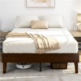 thumbnail image 1 of Yaheetech Full Size Wooden Platform Bed Frame with No Headboard, Dark Walnut, 1 of 7