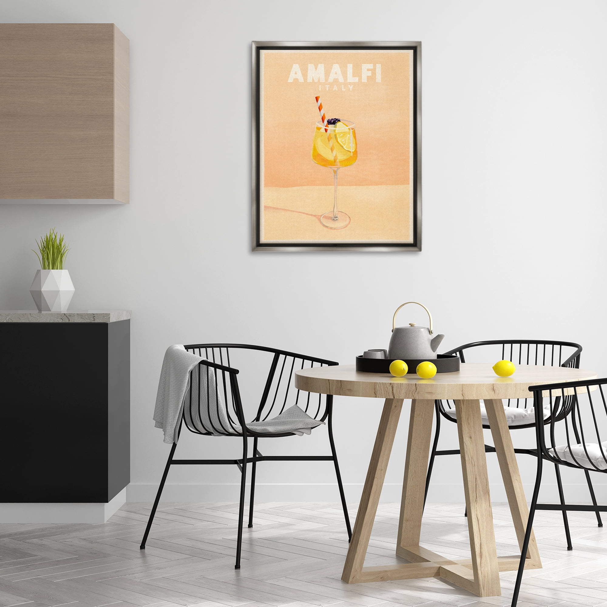 Stupell Industries Amalfi Italy with Cocktail Food & Beverage Painting Gray Floater Framed Canvas Art Print Wall Art, 25 x 31