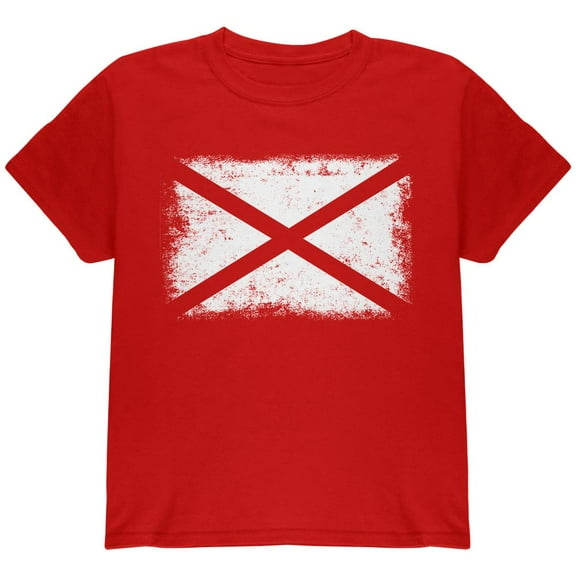 Born and Raised Alabama State Flag Youth T Shirt Red YXL