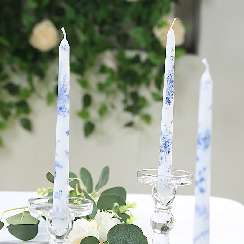 BalsaCircle 12 pcs Blue 10" tall French Toile Wax Taper White and Blue Unscented Candles Wedding Birthday Events Reception Catering Party Home Decorations Supplies