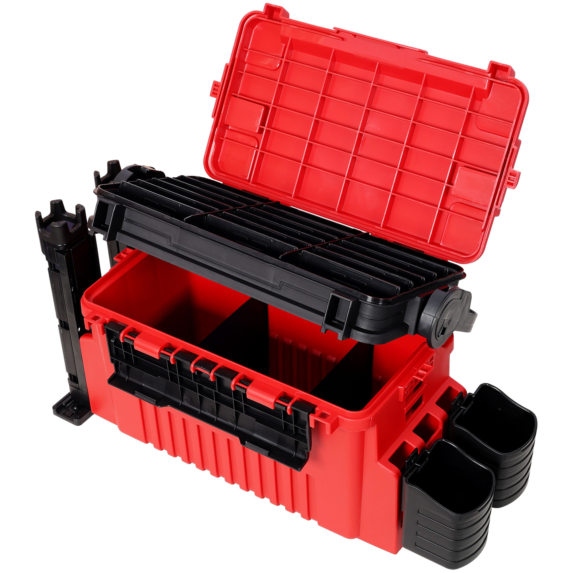 Dual-layer Fishing Tackle Box,Tackle Box Organizer Fishing Box Large,With 2pcs Rod Holder,2pcs Cup Holder,1pc Carring Strap, Red