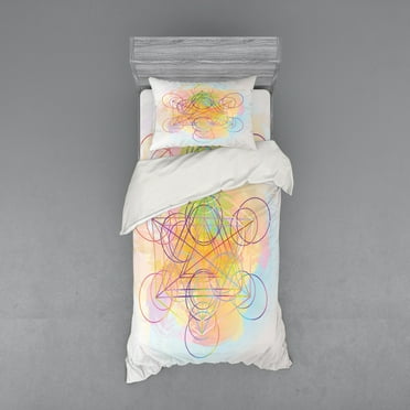 Ambesonne Colorful Bedding Set 3 Pcs, Psychedelic Flower, Twin XL, Multicolor