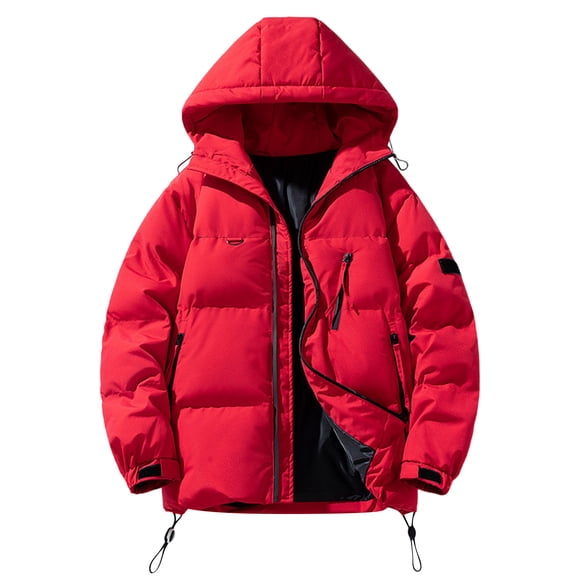 WRKEKC Men's Casual Hooded Jacket Long Sleeve Lightweight Streetwear Coat with Front Pockets for Urban Commute and Weekend Wear in Solid Color Red L