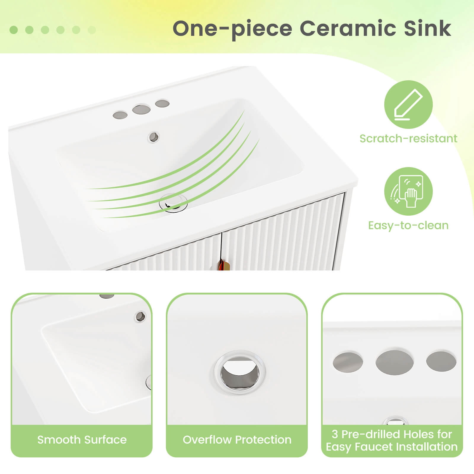 Costway Bathroom Vanity with Sink Combo 24 Inch Freestanding Bathroom Sink Cabinet White