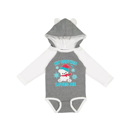 

Inktastic Polar Bear My Brother Loves Me in Santa Hat with Snowflakes Gift Baby Boy or Baby Girl Long Sleeve Bodysuit