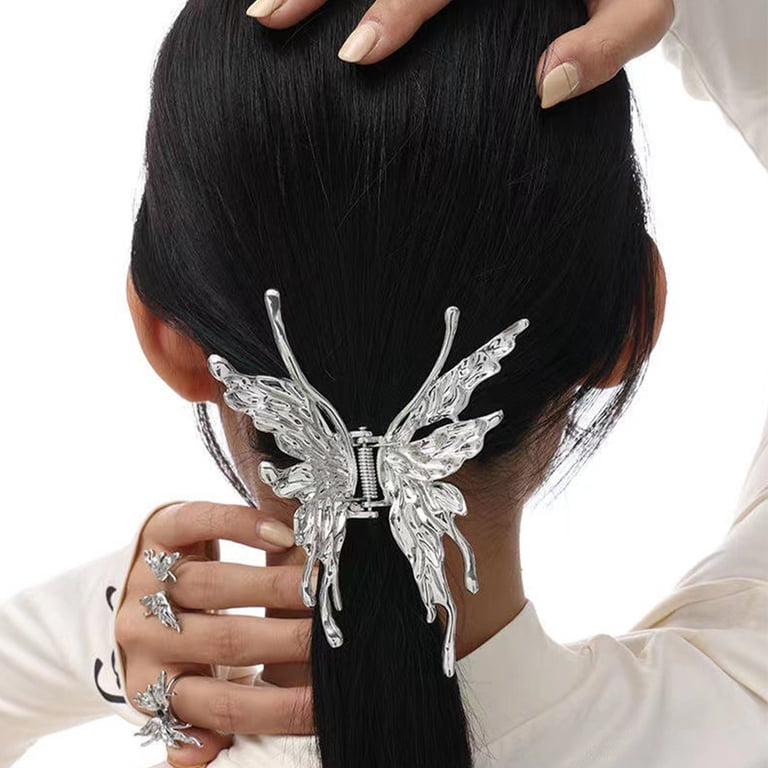 KONTONTY 2Pcs Butterflies Hair Jaw Clips Elegant Alloy Hair  display picture 1