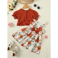 thumbnail image 3 of Kucnuzki Toddler Baby Girl Clothes 4T Spring Summer Dress 5T Classic Flower Prints Ruffles Slip Dress+Short Sleeve Cardigan 2PCS Set Orange, 3 of 8