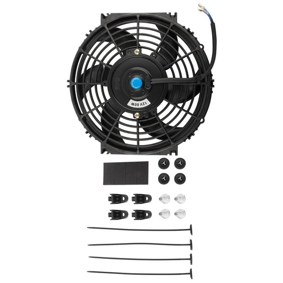BOXI 10" Universal Electric Radiator Cooling Slim Fan 12V with Mounting Kit (Heavy Duty Wide Curved - 6 S Blades, 10 Inch Pull Fan Black)