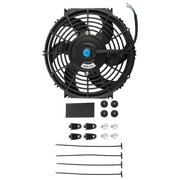 BOXI 10" Universal Electric Radiator Cooling Slim Fan 12V with Mounting Kit (Heavy Duty Wide Curved - 6 S Blades, 10 Inch Pull Fan Black)