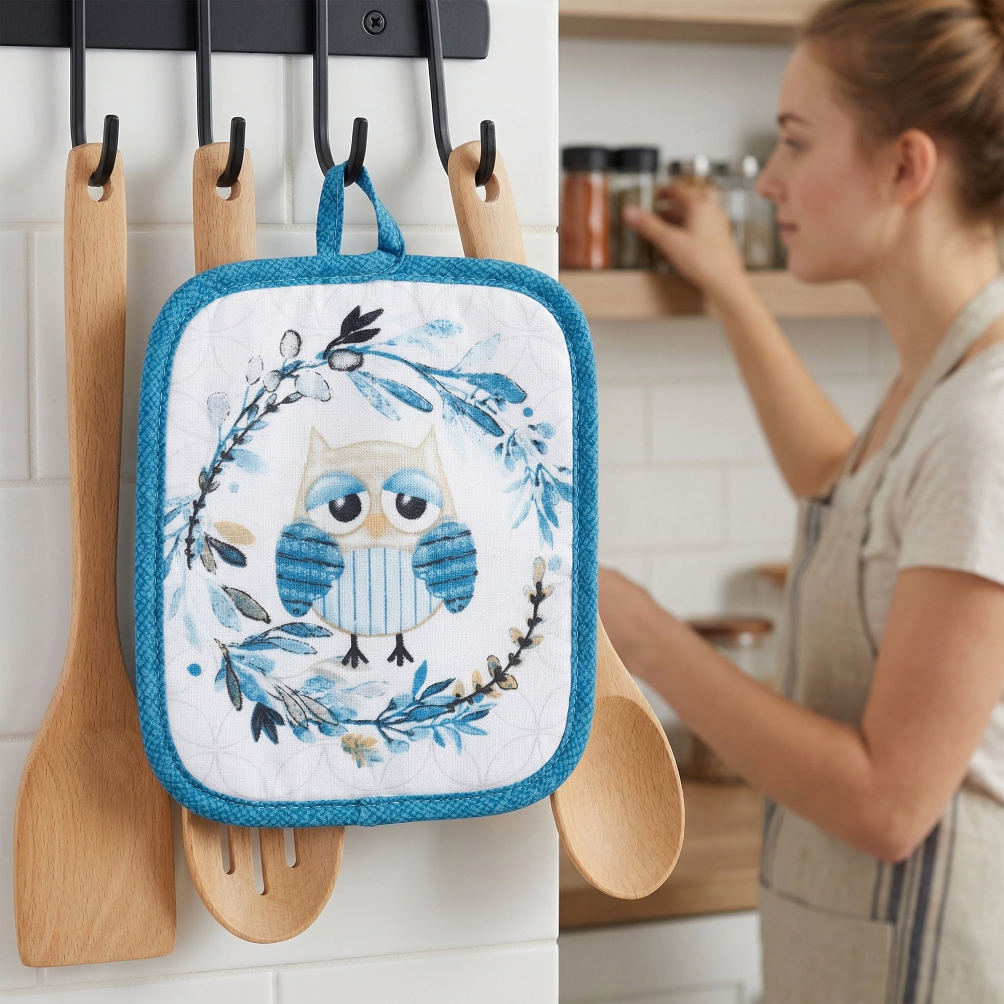 Unique Bargains 2 Pcs Pot Holders, Heat Resistant Trivets for Baking Blue owl 6.5"x7.9"