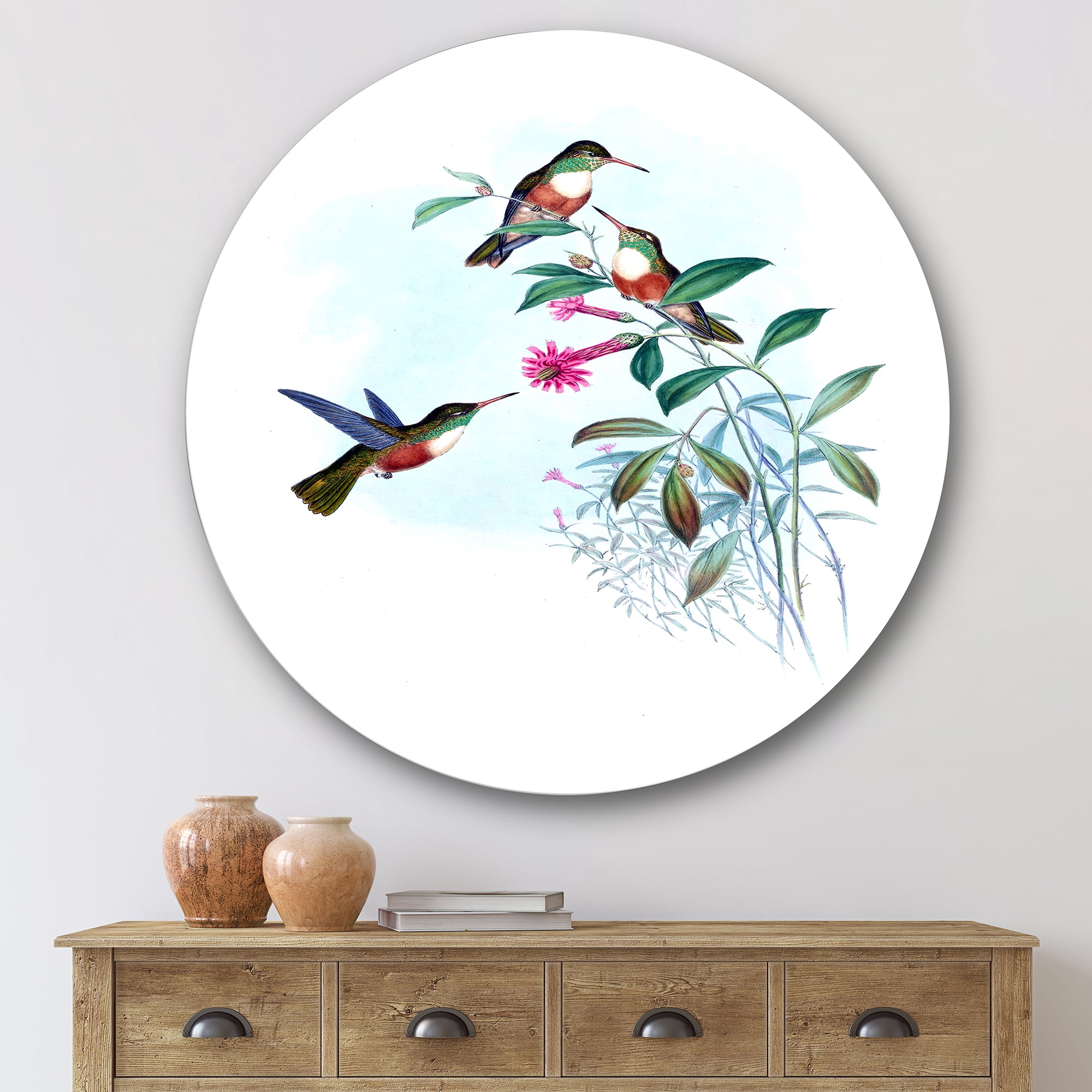 Designart 'Ancient Hummingbird IV' Traditional Circle Metal Wall Art 29x29 - Disc of 29