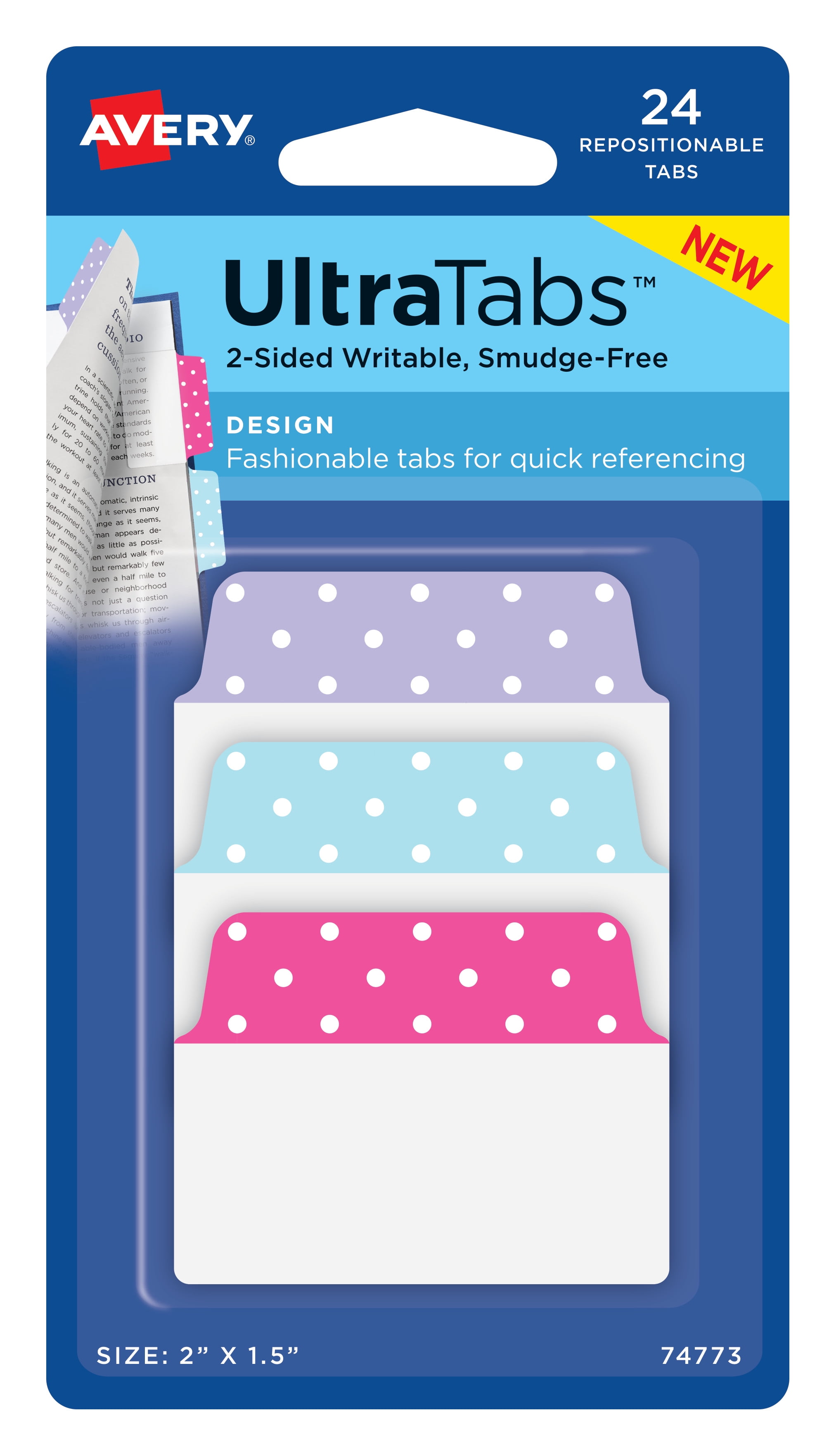 Avery Ultra Tabs, Multi-use Style, 2' x 1.5', Neon Dots Design, 24 Tabs (77773)