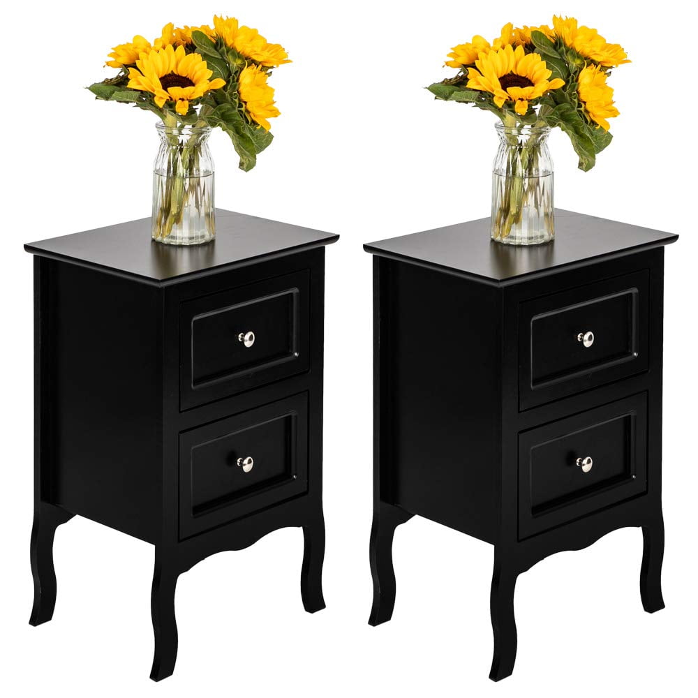 Black Nightstand with 2 Drawers, Small Night Stands for Bedrooms Set of