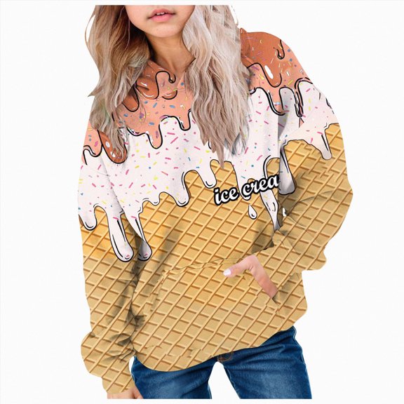 KPOPLK Hoodie for Teen Girls Cute Graphic Hoodies 2-12 Years Kids Long Sleeve Sweatshirt Pullover Orange,Size 3-4 Years