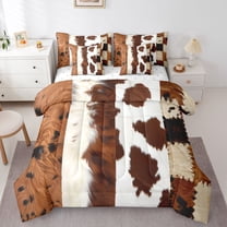 Homewish Animal Print 7pcs Bedding Comforter Set For Teens Boys Girls,Farmhouse Cow Queen Bedding Sets Super Cozy,Western Theme Queen Sheet Sets,Lightweight Room Decor,Reversible