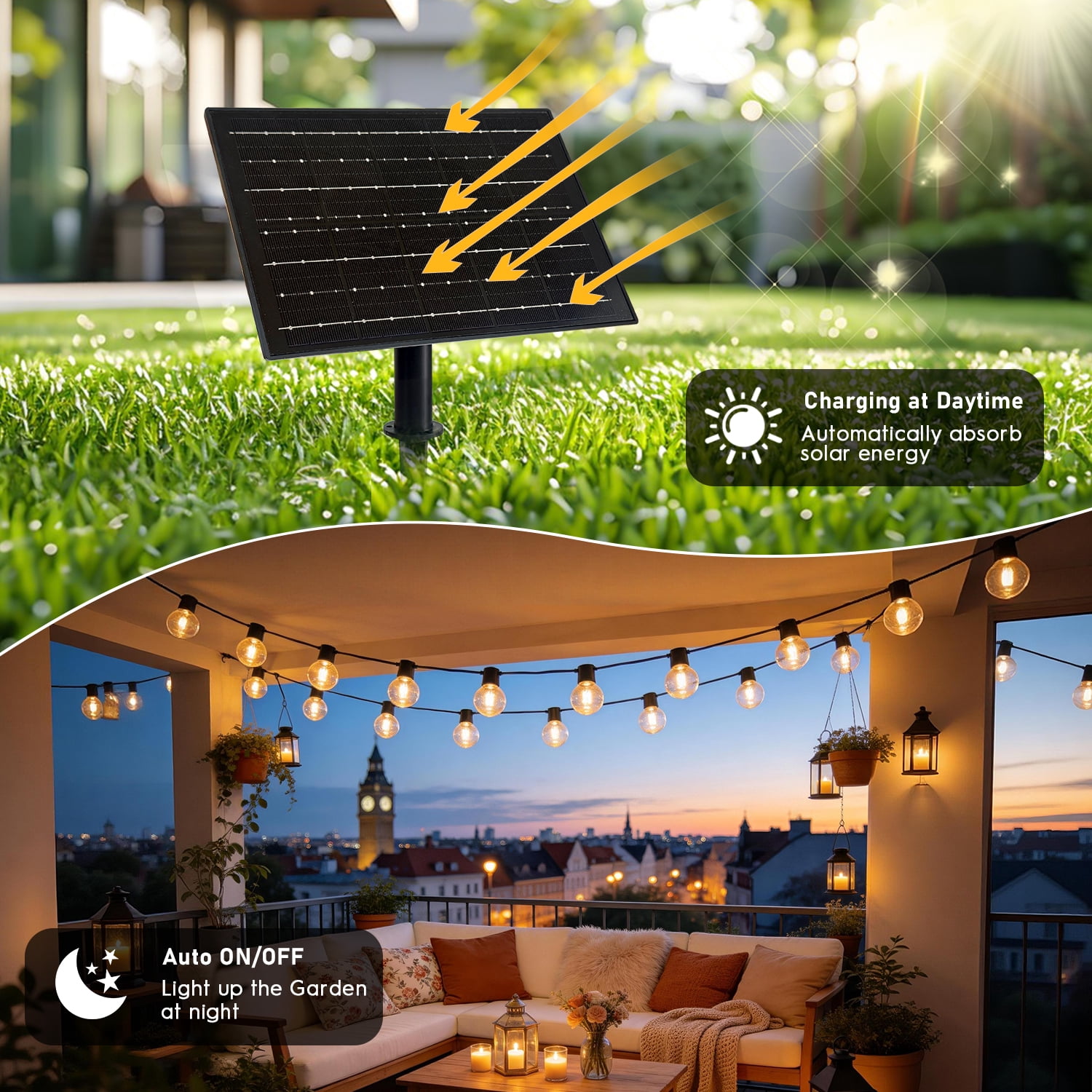 Mibote Solar Outdoor String Lights, 100FT 50 G40 Bulbs Shatterproof Patio Lights,IP44 Waterproof,Dimmable ,Remote Control for Patio Garden