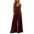 thumbnail image 3 of Tqyyweavej Jumpsuits for Women Sleeveless One Piece Deep V Neck Palazzo Overalls Wide Leg Spaghetti Strap Satin Romper with Pockets, 3 of 8
