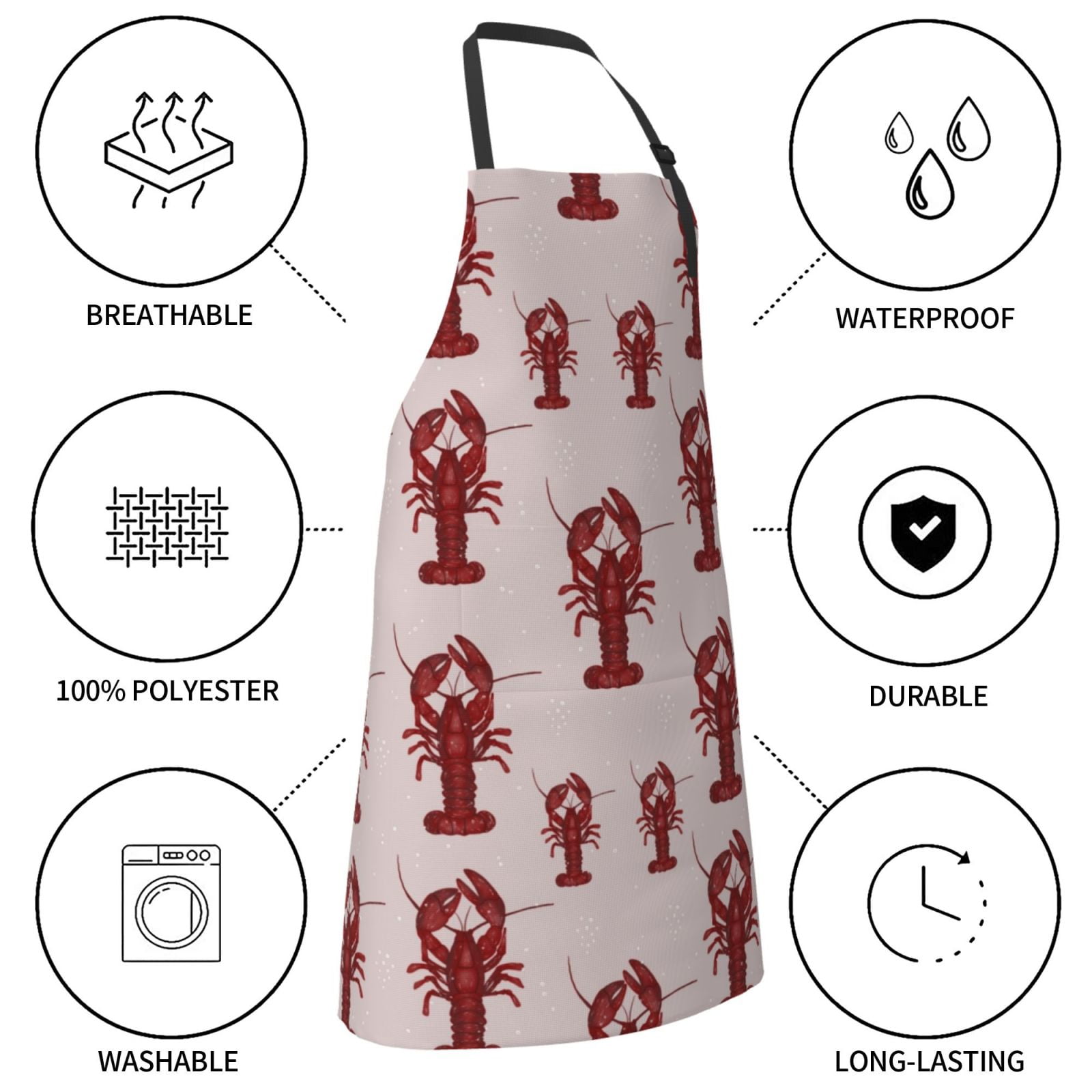 Kdxio Red Lobster With Claws Apron with Pockets Adjustable Kitchen Aprons for Men Women Waterproof Aprons for Cooking,Drawing,Crafting, Baking Household Cleaning
