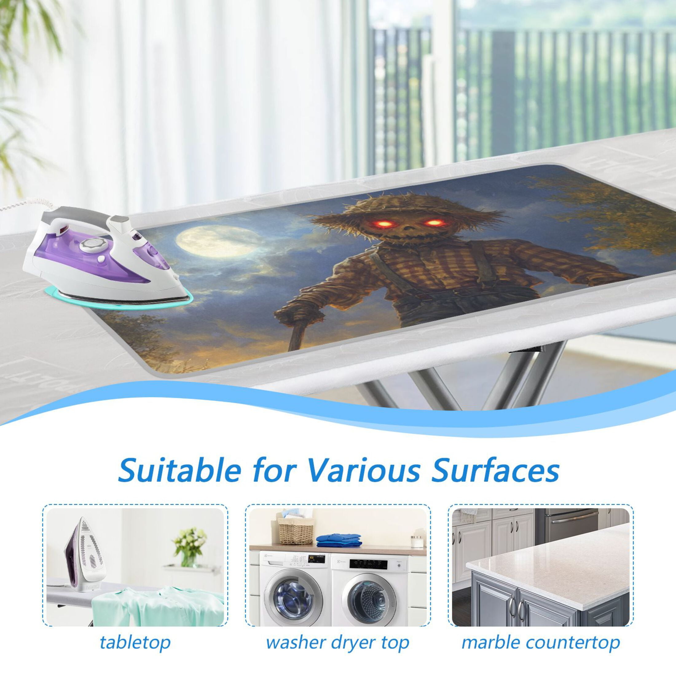 Halloween Evil Scarecrow Ironing Mat Blanket for Table Top Travel Portable Ironing Board Pad 47.2x27.6 Inch