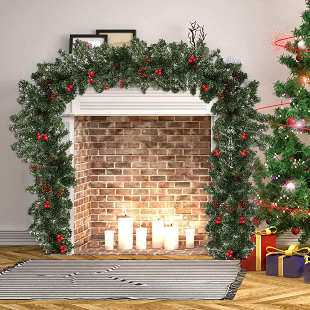 Christmas Garland Pine Needles Fireplace Plant Green Decor Christmas decoration 