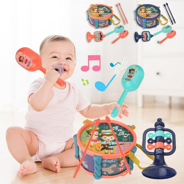 wycnly Clearance Musical Toy Set Drum Sand Hammers Instrument Early Learning Percussion Instrument For Infants Safe ABS Plastic Newborn Gift For Boys And Girls