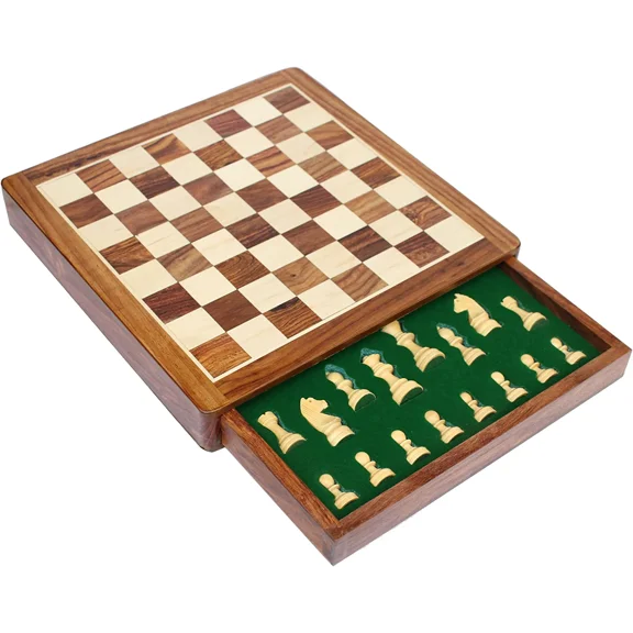 SouvNear Limited Stock - Chess Set 12x12 Magnetic Chess Set Standard Board Game with Chessmen Storage Drawer Handmade in Fine Wood - Non-Folding