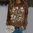 thumbnail image 2 of Women's Oversized Sweatshirts Spring Fall Trendy Casual Floral Printed Round Neck Long Sleeved Sportswear Pullover Hoodless Loose Sweatshirt Pullover Top Coffee-L, 2 of 5