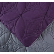 Chezmoi Collection 7-Piece Medallion Patchwork Comforter Set, King, Purple/Black/Gray