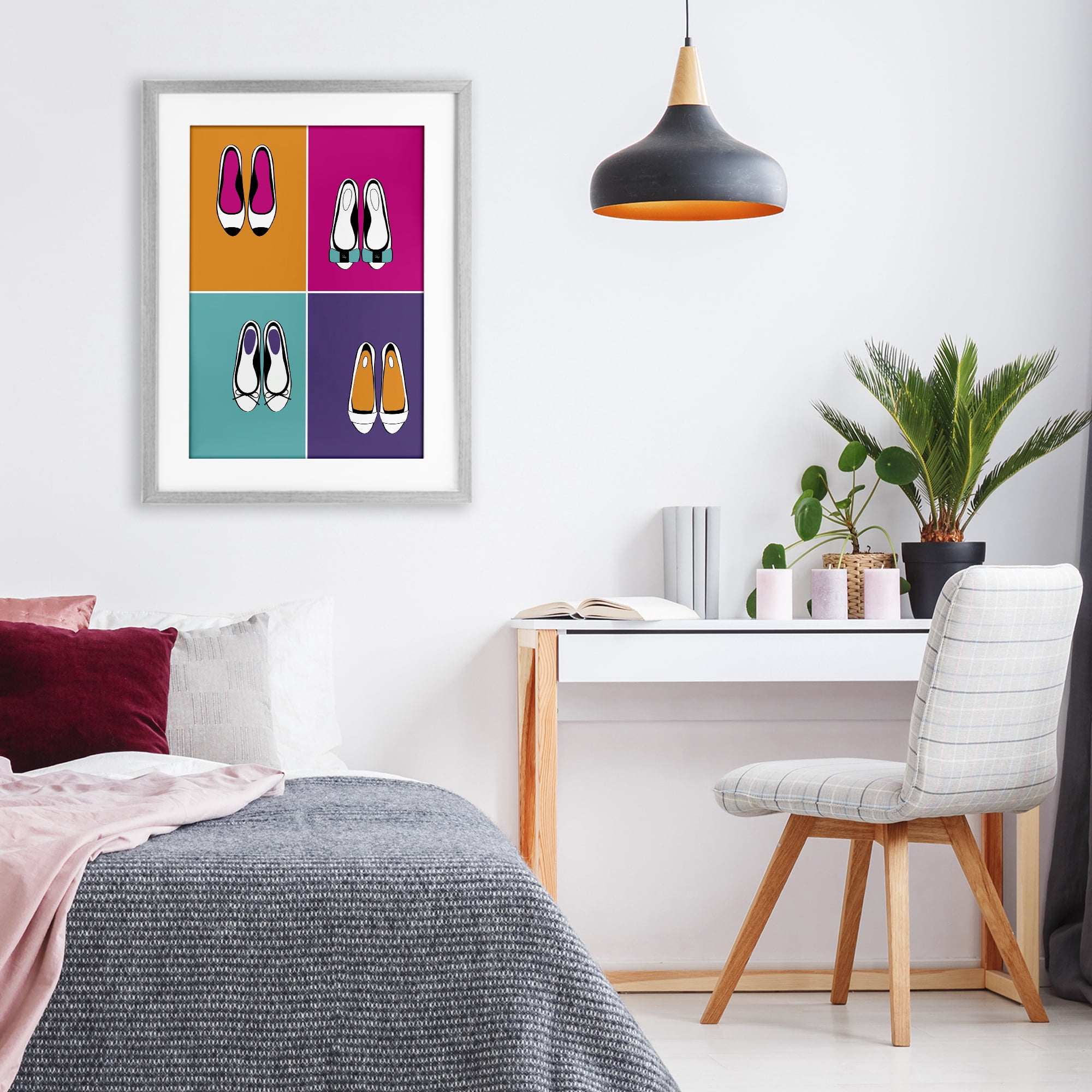 Stupell Industries Bold Pop Trendy Flats Gray Framed Print Under Glass, design by Martina Pavlova