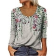 thumbnail image 2 of TIMIFIS T-Shirts à Col Rond pour Femmes Manches 3/4 Tunique Ample Mignonne Unie - Automne, 2 of 5