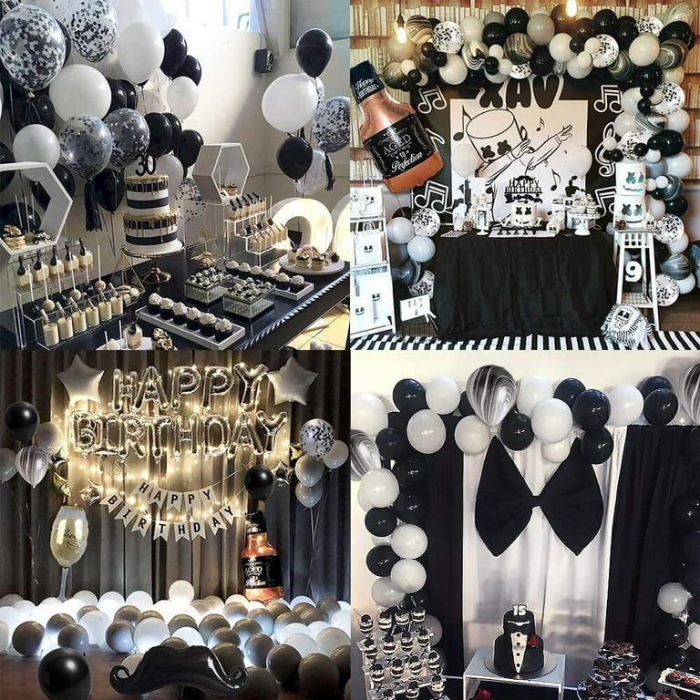 Black, white and silver party decor  Black and white party decorations,  White party decorations, Silver party decorations