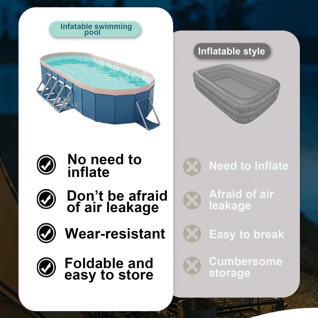 2.1m Oval Inflatable PVC Swimming Pool Dark Blue - Durable Lightweight Backyard Garden Use, Easy Setup & Storage with Large Water Capacity