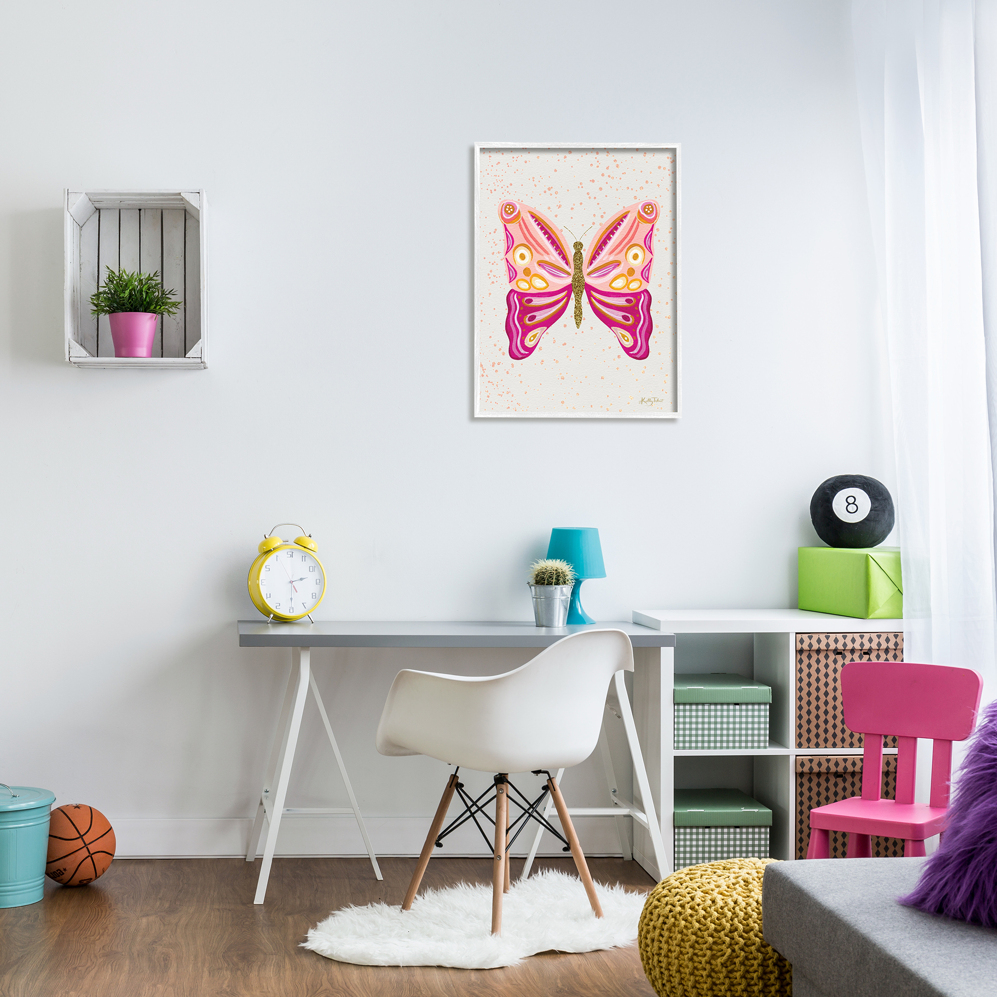 Stupell Industries Modern Glam Pink Butterfly Animals & Insects Painting White Framed Art Print Wall Art, 24 x 30