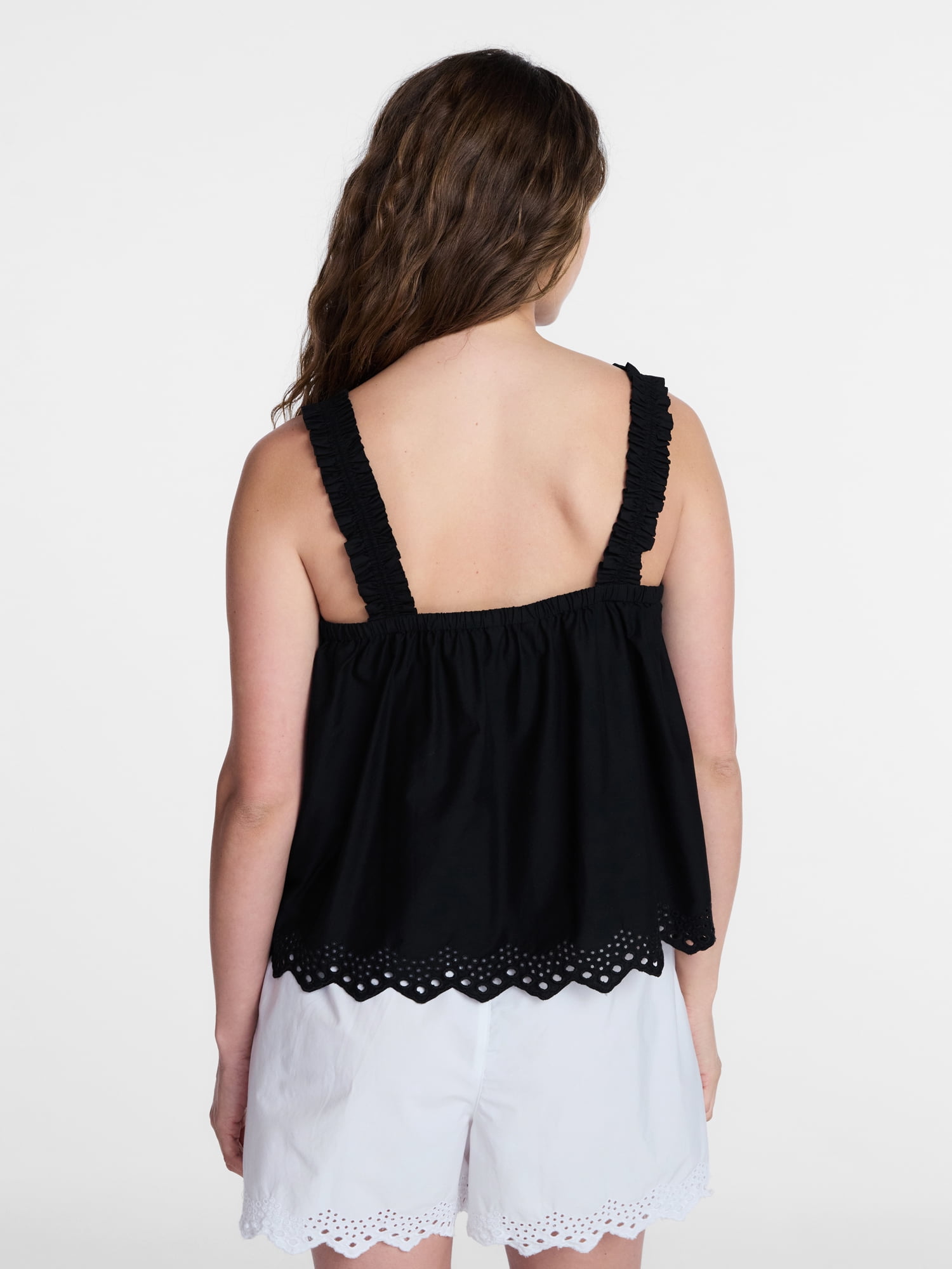 Time and Tru Women's Eyelet Embroidery Trim Tank Top, Sizes XS-XXXL