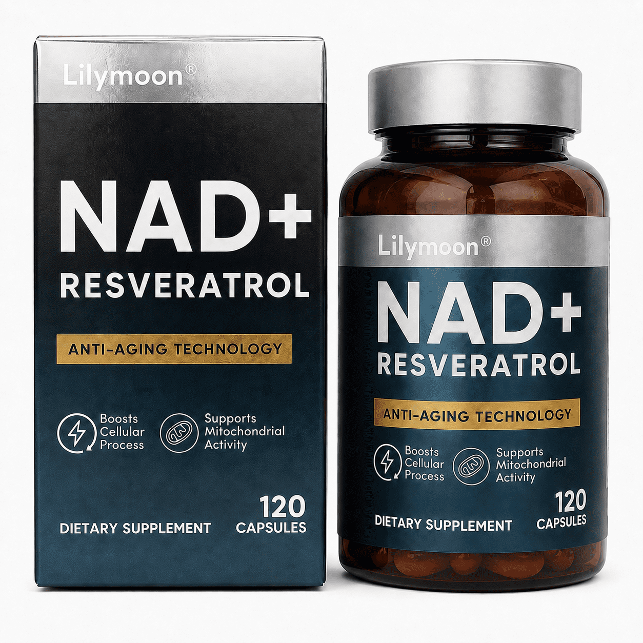 Lilymoon NAD+ Precursor Supplement with Resveratrol –120 Capsules, Non-GMO, Gluten-Free