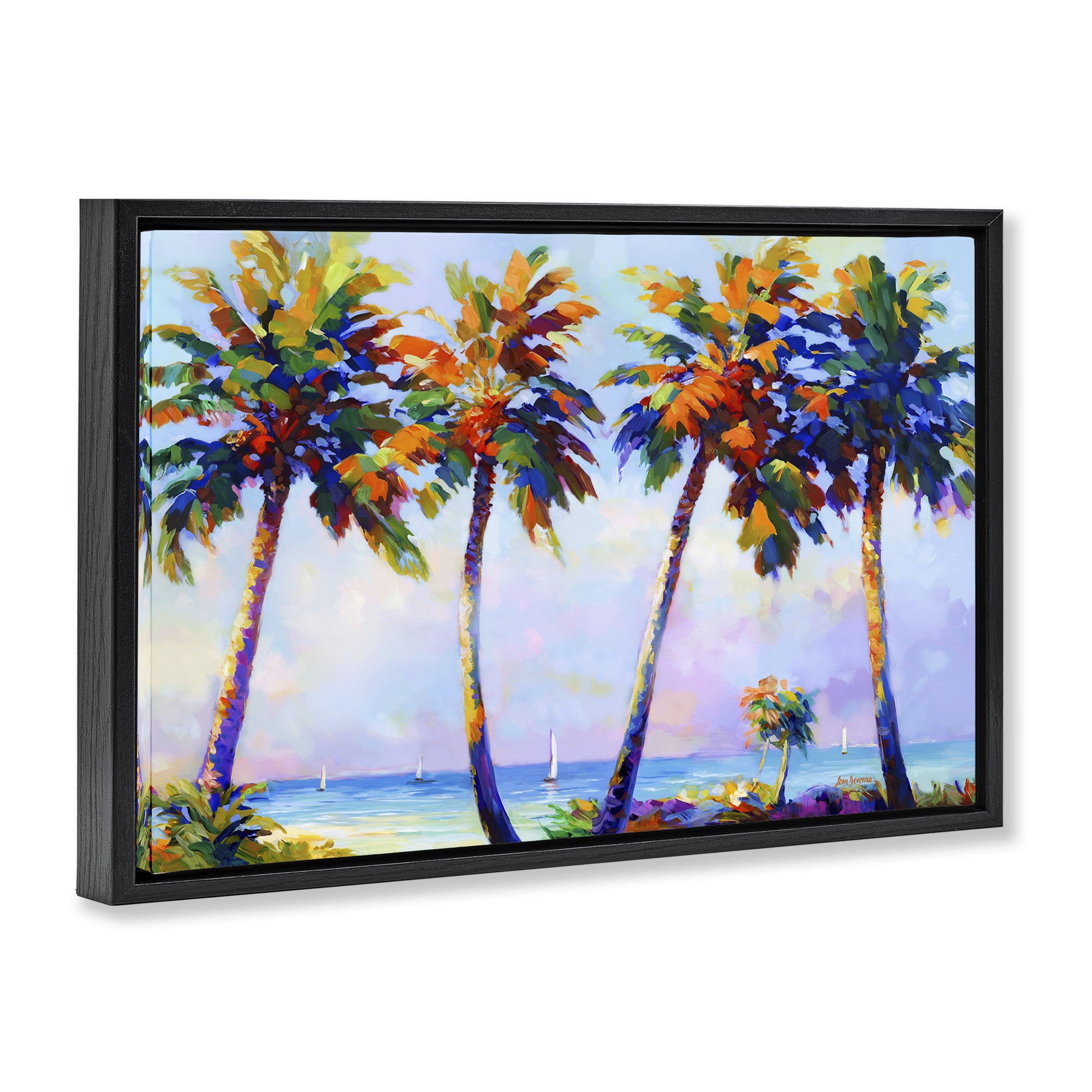 Stupell Industries Palm Trees in Sun Warmth Landscape Painting Black Floater Framed Canvas Art Print Wall Art, 25 x 17