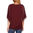 thumbnail image 3 of SAYOO Blusas de gasa fluidas para mujer, blusas de cuello redondo sueltas de color sólido informales de doble capa SAYOO Moda, 3 of 4