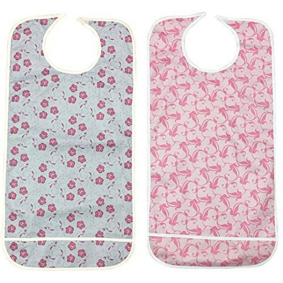 2 Adult Bib with a Full Vinyl Barrier Protection - Stain Fighter - Velcro Closure