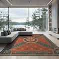 thumbnail image 2 of ODIKA 6'x9' Terracotta Sunburst Washable Area Rug Intricate Geometric Motifs With Floral Accents And Bold Borders for Queen Size Bedroom, Under Bed, Master Suite, Easy Care, Non-Shedding, 2 of 7