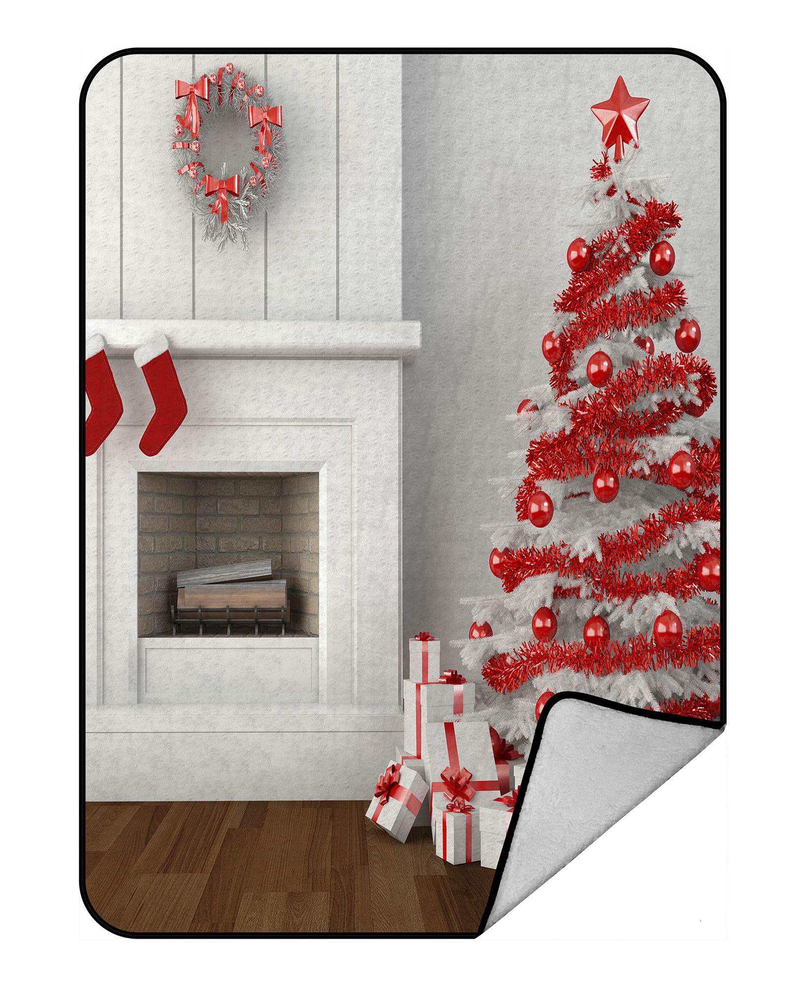 ECZJNT Fireplace Christmas Tree Throw Blanket Fleece Blankets Plush