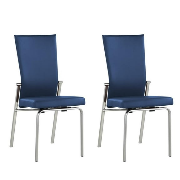 Milan Marjorie Motion-Back Faux Leather Side Chair in Blue (Set of 2)
