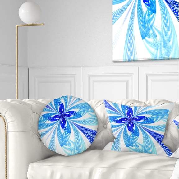 Designart Blue Long Petal Fractal Flower - Floral Throw Pillow - 12x20