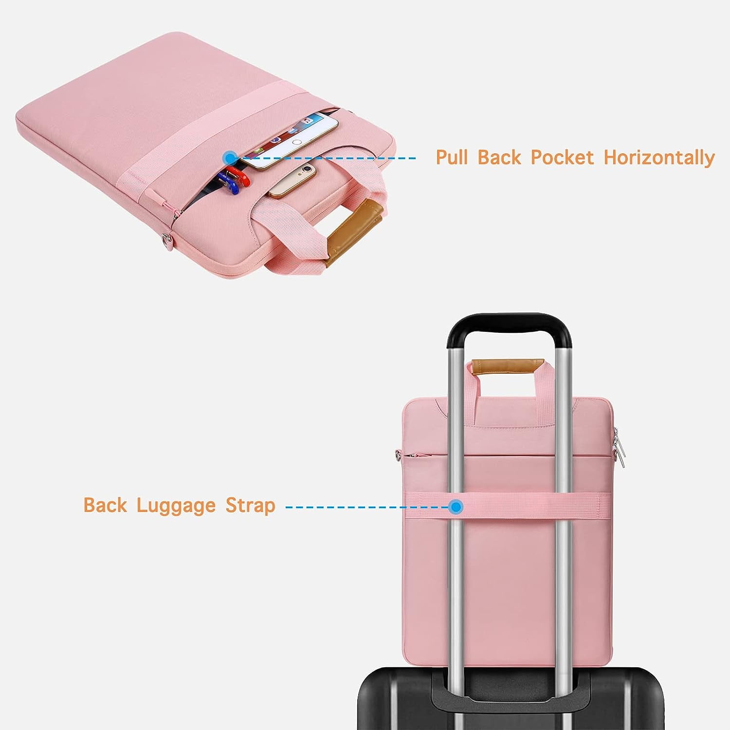 Mosiso Vertical Laptop Shoulder Bag 15.6 inch for MacBook Air Pro 15 16 inch M2 A2941 A2780 M1 A2485 A2141 A1398 Notebook Briefcase with Zipper Pockets,Pink